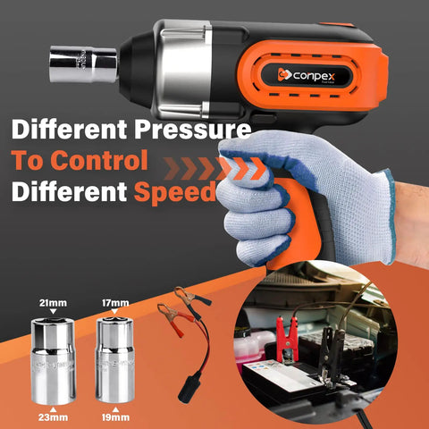 Corded One Half Inch Impact Wrench With Detent Ball Anvil, 320 Ft Lbs Max Torque, 12V Brushless Power Gun, Includes Sockets and Clamps