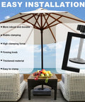 4 Pack Adjustable Patio Furniture Clamps For Outdoor Rattan Wicker Sofas And Sectional Sets, 3 Inch C Clips displayed by umbrella