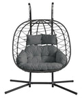 Front view of Double Egg Chair With Stand For Indoor And Outdoor Use, 2 Person Hanging Rattan Wicker Swing, Comfy Loveseat