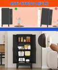 Tall 47.2 Inch Metal Garage Storage Cabinet With Door And Adjustable Shelves Black in home setting with open doors