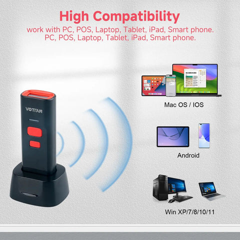 Bluetooth QR Barcode Scanner With Charge Stand And Rechargeable Battery Fast 1D 2D PDF417 UPC Codes Pocket Reader compatibility display