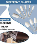 10-piece polishing head set with 1/8 inch mandrels from the Pro Grade Diamond Burr Set For Rotary Tool Grinding And Engraving, 36 Piece Diamond Mounted Bits For Stone Glass Tile Jewelry Etching Rock Masonry And Metal Carving, One Eighth Inch Shank Kit