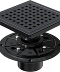 6 Inch Matte Black Shower Drain Square Floor Drain Kit With Flange Stainless Steel Pro Grade Construction Removable Grid Cover Hair Strainer High Flow CUPC Certified Fits 2 Inch Central Outlet