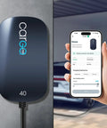Level 2 EV Charger 40 Amp Fast Home Charging With Battery Health And Battery Life Monitoring, shown with smartphone app control