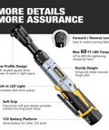 3/8 Inch Cordless Ratchet Wrench Set With 60 Ft Lbs Torque 12V Power Variable Speed LED Light 6 Sockets diagram
