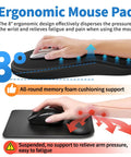 Ergonomic Mouse Pad With Wrist Support And Gel Memory Foam Non Slip Base Pain Relief For Home Office And Gaming Fits Computer Keyboard And Laptop 8 Degree Slope With Massage Bumps Black