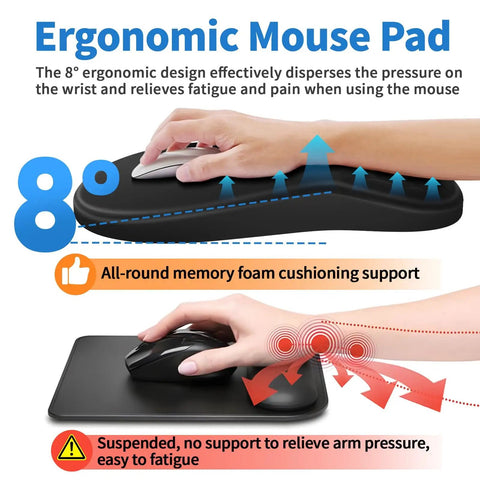 Ergonomic Mouse Pad With Wrist Support And Gel Memory Foam Non Slip Base Pain Relief For Home Office And Gaming Fits Computer Keyboard And Laptop 8 Degree Slope With Massage Bumps Black