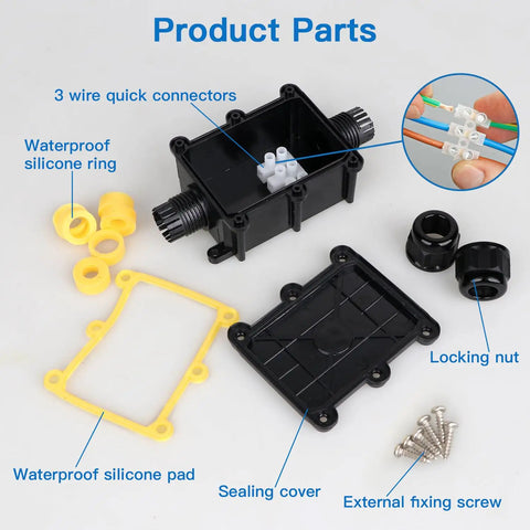 Two Pack Waterproof IP68 Outdoor Junction Box 2 Way Enclosure For Underground Lines Coaxial Cable Connector parts layout