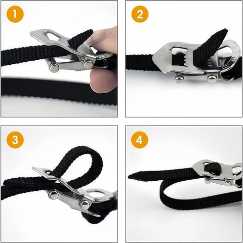 Close-up views of Alloy-Composite Bike Pedals With Adjustable Toe Clips And Straps showing the locking mechanism and strap details.