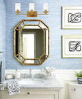 Brushed Brass 3 Light Vanity Light With Clear Glass Shades, Modern Farmhouse Wall Mount Fixture above bathroom mirror