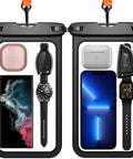 Two Pack Waterproof Phone Pouch Go To Up To 10 Inch Large Universal IPX8 Dry Bag With Lanyard fits gadgets including smartphones and keys