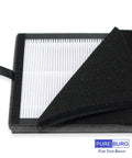 Close-up of 2 Pack H13 HEPA replacement filter set for Eureka NEA120 and Toshiba Smart WiFi purifiers with carbon pre-filter lifted up