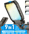 LED Parking Lot Light With Selectable 150W 180W 200W 4000K 5000K 5700K Tunable Color 32000 Lumens IP65 Timed Dimming Mount