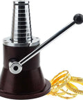 Precision Bangle Stretcher And Ring Sizer Mandrel For Expanding Tight Bands With Clear Measurement Scale, features metal base and gold rings.