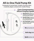Heavy Duty Transmission Fluid Pump Kit With 3/8 Swivel And Dual Adapters For Quick Oil Changes, components layout with adapters and suction tubes.