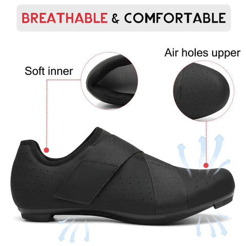 Unisex Dope Indoor Cycling Shoes With Delta Cleats Included, Compatible With Peloton And Delta Pedals, Single Hook And Loop Strap, Breathable Road Bike Shoes For Men And Women, Black Size 8, showing soft inner and air holes upper