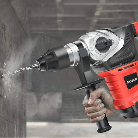 Beast Mode Heavy Duty Rotary Hammer Drill With Vibration Control And Safety Clutch, 13 Amp SDS Plus Demolition Hammer For Concrete, Includes 3 Drill Bits And Flat And Point Chisels, 1-1/4 Inch Capacity