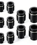 Snag This 10 Piece Pneumatic Quick Connect Kit With Push To Connect Air Line Fitting Plug Adapters In Cap Style For 1/4 5/16 3/8 And 1/2 Inch Tubing That Rock Solid Build For All Your Heavy Duty Projects. Black pneumatic quick connect fittings, 1/4 to 1/2 inch, PBT zinc alloy