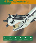 10 Inch Hole Punch Pliers For Leather And Watchbands, Double Lever Design Delivers Thirty Percent Labor Saving, Six Size Adjustments From 2.5 To 5 Mm, Chrome Plated Heavy Duty Belt Rubber Paper Punch Tool