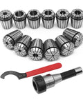 ER32 Collet Set Kit With Twelve Collets From Three Thirty Seconds Of An Inch To Three Quarters Of An Inch And R8 Shank With Seven Sixteenths Inch Threads For Milling CNC Lathe Drilling Tapping Includes Wrench And Holder Pro Grade