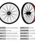 Heavy Duty 20 Inch Bike Wheel Set Front And Rear With 1.85 Inch Wide Double Wall Aluminum Rims, 12 Gauge 48 Spokes