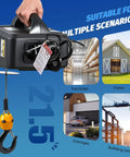 Electric Hoist Pro 1100lb Winch with Single and Double Hooks, suitable for garages, factories, and farms, shown in use