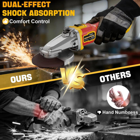 Flathead Angle Grinder For Tight Spaces With DeWalt 20V Battery Compatibility, shown cutting metal with anti-vibration safety