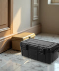 Portable Waterproof Tool Organizer Box With Hard Carrying Case Explosion Proof And Shockproof PP Storage Box For Construction And Camping Heavy Duty Gear Case With Secure Lock System Black on marble floor