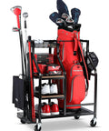 Garage Ready Golf Bag Organizer With Wheels Keeps Your Golf Gear Off The Floor Holds One Standard Bag Plus Clubs Balls Shoes Tees