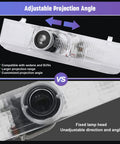 No Fade Car Door Lights Logo Kit For Nissan Vehicles showing adjustable angle and glass lens for LED Welcome Lights 2 Pack