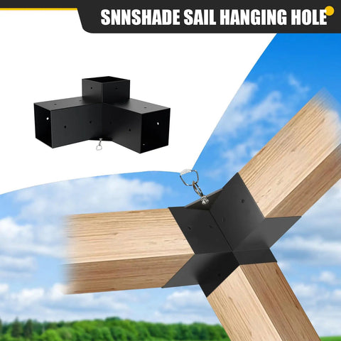 4x4 Woodworks Pergola Brackets Kit, 3-Way Corner Extension, Black Powder Coated Steel Brackets for Wood Beams on Sky Background