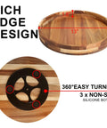 12 Inch Acacia Wood Lazy Susan Turntable With Double Handle, Big Spice Organizer showing high edge design and 360 degree spin details.