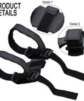 Ride Ready Golf Cart Speaker Holder Strap And Bike Rail Mount showing adjustable, non-slip straps, waterproof PU details
