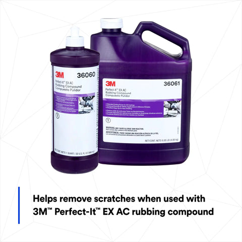 3M Perfect-It EX AC compound bottles for auto detailing, ideal when paired with Foam Compounding Pad For Auto Detailing, 8 Inch Diameter.