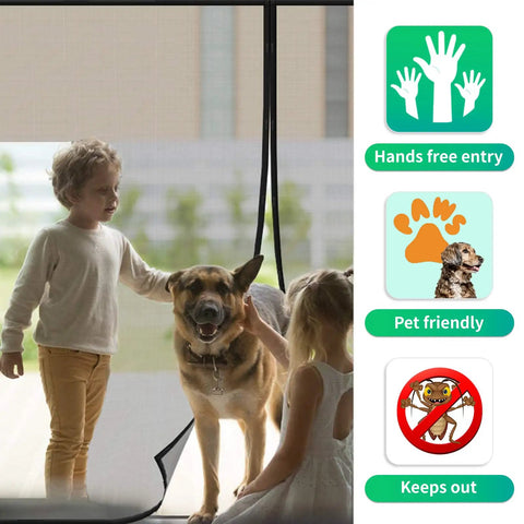 Child with dog by Magnetic Garage Door Screen For One Car 9x8 Feet, Easy To Install With Strong Magnetic Edges, Fiberglass Mesh, Hands Free Black