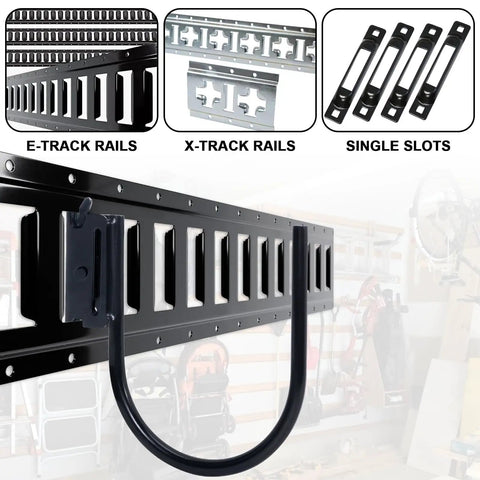 Heavy Duty 4 Inch E Track J Hooks 10 Pack For Trailers And Vans Carbon Steel With Zinc Coating 500 Lbs Working Load 1400 Lbs Break Strength Fits Enclosed Trailers And E Track Systems, black J hook on E-track rail