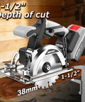 20V Cordless Circular Saw Featuring Brushless Motor And 5 Inch Compact Build Includes 4 Amp Hour Battery And Fast Charger for 1-1/2 inch depth cutting.