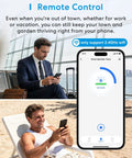 Image showing remote control of Smart WiFi Hose Timer For Garden Irrigation With Brass Inlet And Outlet, works with HomeKit, Alexa, and Google Assistant.