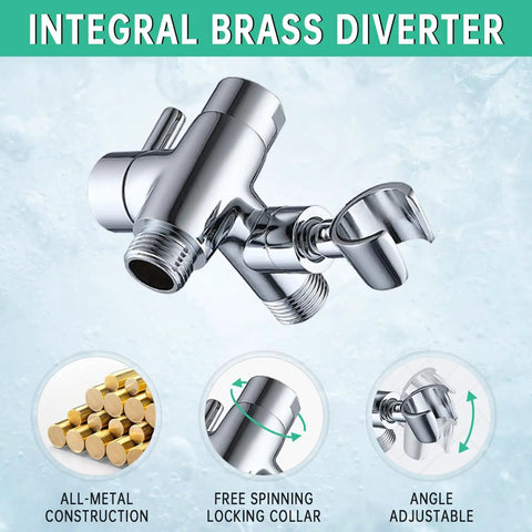 Chrome 3-way diverter of Dual Shower Head System With Rainfall Top Spray And Handheld 70 Inch Flexible Hose Smooth Easy Install