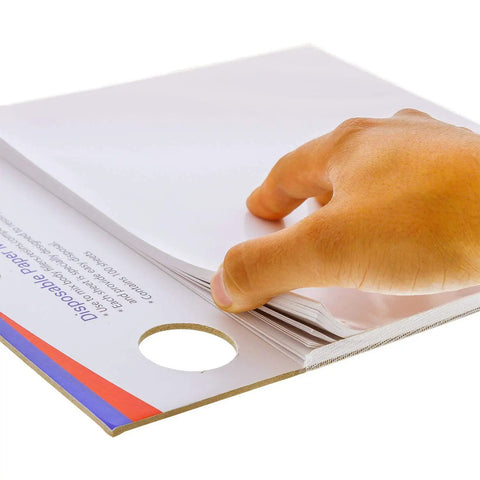 Hand peeling a sheet from Pro Grade Multi Layered Disposable Paper Body Filler Mixing Board With 100 Sheets, resin resistant surface.