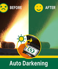 Auto Darkening Welding Helmet With Flip Open Lens comparison of spark protection before and after use.