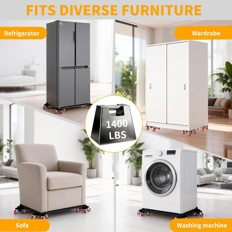 Five Wheel Swivel Furniture Dolly Set With Lockable Brakes And 360 Degree Casters, Heavy Duty 1400Lb Movers For Home, Office And Appliances, Complete Moving Kit With Pry Bar, Spacers, Gloves And Storage Bag For Easy Easing Moves
