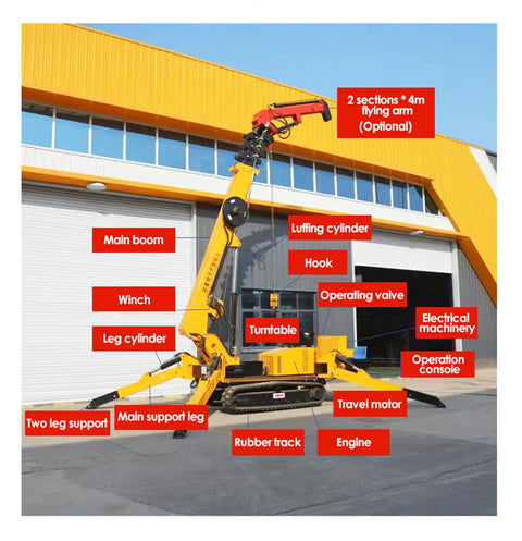 Killer Heavy Duty Hydraulic Crawler Crane With Telescopic Boom And Fly Jib showcasing components like main boom, rubber track, and winch.
