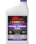 Top Shelf Full Synthetic Power Steering Fluid For Domestic Import And European Rides Honda Acura Friendly 32 Fl Oz bottle with purple cap.