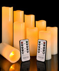 Flameless Battery Operated LED Pillar Candles Set Of Nine With Remote And 24 Hour Timer Ivory Real Wax Look Flickering Ambient Glow