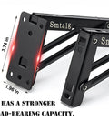 Tough As Nails 18 Inch Folding Shelf Brackets Two Pack Detachable Wall Supports with sturdy black metal frame, showing load capacity dimensions.