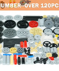 MaleKo Tech Gears And Axles Set Over 120 Pieces for MOC car building blocks, featuring gears, wheels, pins, differential and chain