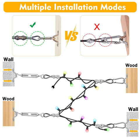 Outdoor String Light Hanging Kit With 200 Ft Nylon Coated Stainless Steel 304 Wire Rope Cable Turnbuckle Plus Gear setup