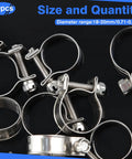 10 Pack Mini Stainless Steel Fuel Line Hose Clamps 18-20mm 23 Thirty Second To Three Quarters Inch Dia For Diesel And Gasoline Pipes With Compact Storage Box Pro Grade Set close-up view