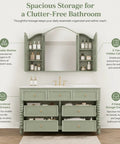 Slick Modern Bathroom Vanity With Floating Sink Cabinet Anti Fog Mirror Seamless Stone Basin On Solid Wood Delivers Smart Storage Sixty Inch Green Cabinet features adjustable shelves and ample storage.